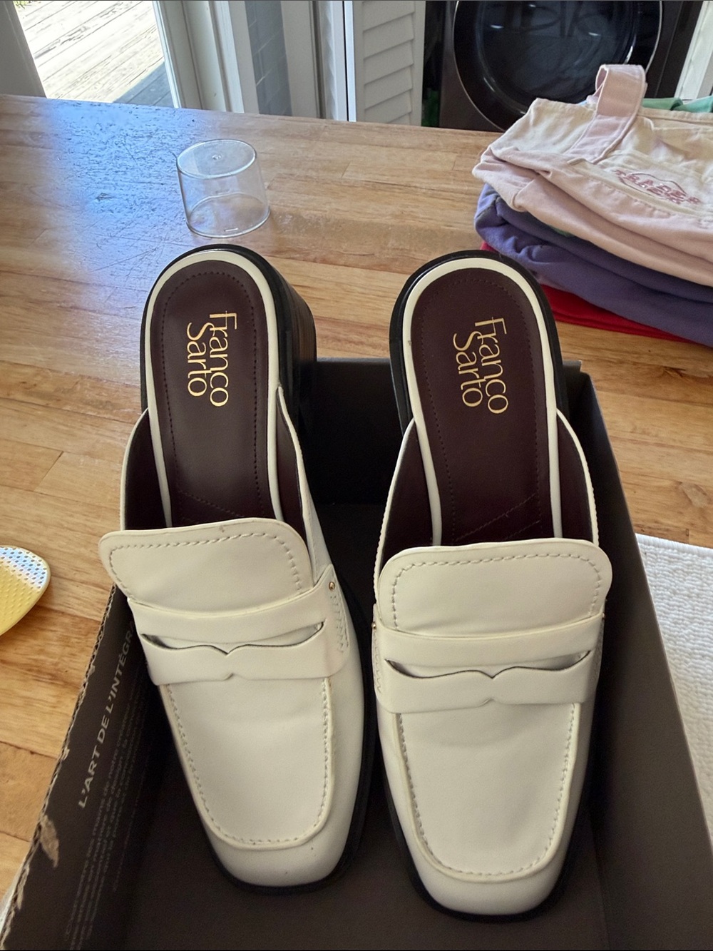 Franco Sarto White Leather Mule Loafers